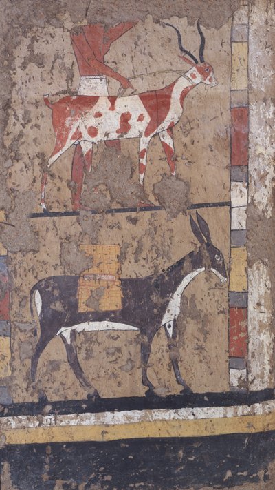 Antilope et âne portant du blé du tombeau du Général et Chancelier du Roi Iti à El Ghebelen près de Louxor. 2200-2000 av. J.-C. - Egyptian