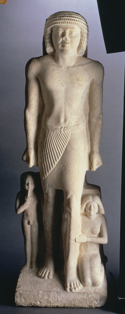 Groupe familial, possiblement de Saqqarah, Ancien Empire, fin de la 5e à début de la 6e dynastie (calcaire peint) - Egyptian
