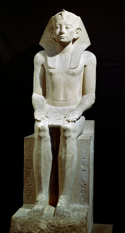 Antiquité égyptienne : statue en calcaire du pharaon Amenemhat III. 12e dynastie. 1910 av. J.-C. De Hawara. Dim. 160 cm Le Caire, Musée égyptien - Egyptian 12th Dynasty