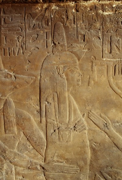 Anubis tenant la momie, relief de la tombe de Maia, nourrice de Toutankhamon, Saqqara, Égypte, Civilisation égyptienne, Nouvel Empire, XVIIIe dynastie, Détail - Egyptian 18th Dynasty