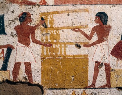 Égypte, Louxor, Thèbes Ouest, Vallée des Nobles. Tombe de Nenamon et Ipuki. Fresque représentant des charpentiers au travail. (Nouvel Empire, XVIIIe dynastie) - Egyptian 18th Dynasty