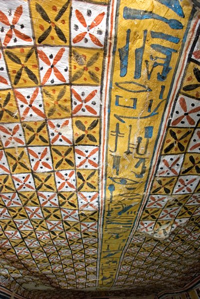 Antiquité égyptienne : plafond décoré de motifs géométriques, tombe de Roy (TT255). XVIIIe dynastie. De la rive ouest de Louxor, Égypte - Egyptian 18th Dynasty