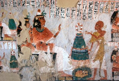 Antiquité égyptienne : représentation de Roy et de sa femme Nebtawy face à un grand prêtre (Tombe de Roy, TT255, 18e dynastie, Rive Ouest de Louxor, Égypte) - Egyptian 18th Dynasty