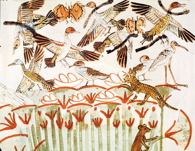 Pêche et chasse dans les marais, détail des oiseaux, de la chapelle funéraire de Menna, Nouvel Empire (détail) - Egyptian 18th Dynasty