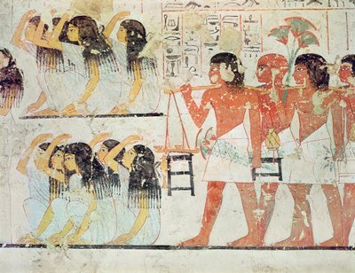 Groupe de pleureurs dans le cortège funèbre de Ramose, de la chapelle funéraire de Ramose, Nouvel Empire, vers 1360 av. J.-C. (peinture murale) - Egyptian 18th Dynasty