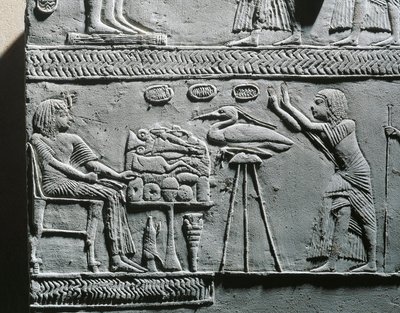 Horemheb mangeant un repas funéraire, relief de la tombe de Horemheb à Saqqara - Egyptian 18th Dynasty