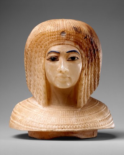 Couvercle en forme de tête de femme royale, c.1349-1336 av. J.-C. (travertin, verre bleu, obsidienne) - Egyptian 18th Dynasty