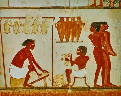 Transformation de la viande des oiseaux, détail de la tombe de Nakht, c.1390 av. J.-C. (peinture murale) - Egyptian 18th Dynasty