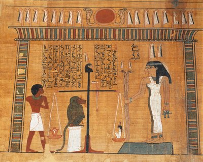 Papyrus du Livre des Morts : le défunt en jugement devant le tribunal d