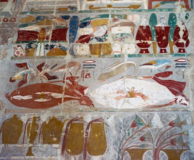 Provisions et poteries offertes aux dieux par la reine Hatchepsout, relief peint, Chapelle d