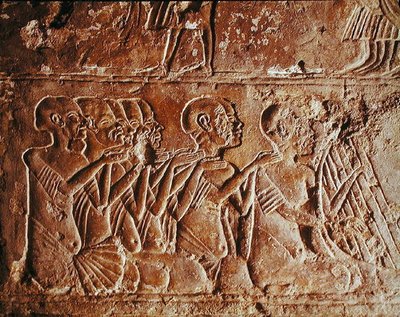 Relief représentant des chanteurs aveugles et un harpiste, de la tombe de Meryre, Nouvel Empire - Egyptian 18th Dynasty