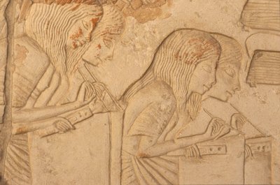 Relief représentant des scribes au travail, de la tombe de Horemheb (vers 1323-1295 av. J.-C.) Nouvel Empire (peinture murale) (détail) - Egyptian 18th Dynasty