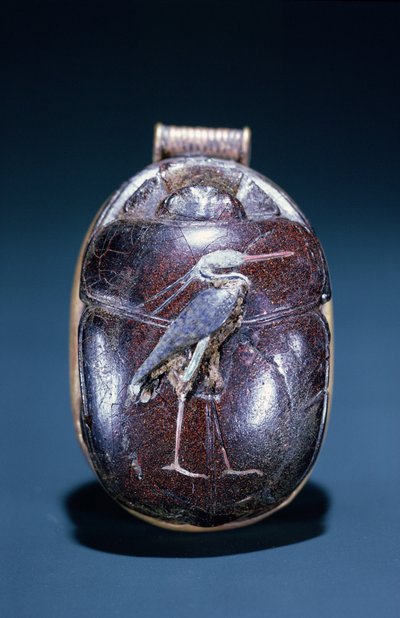 Scarabée avec héron, de la tombe de Toutankhamon, Nouvel Empire (or et cornaline) - Egyptian 18th Dynasty