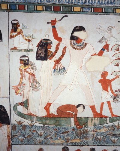 Scène de chasse et de pêche dans les marais, fresque, mur nord, chambre longitudinale, Tombe thébaine TT69, Sheikh Abd el-Qurna, Thèbes (Liste du patrimoine mondial de l