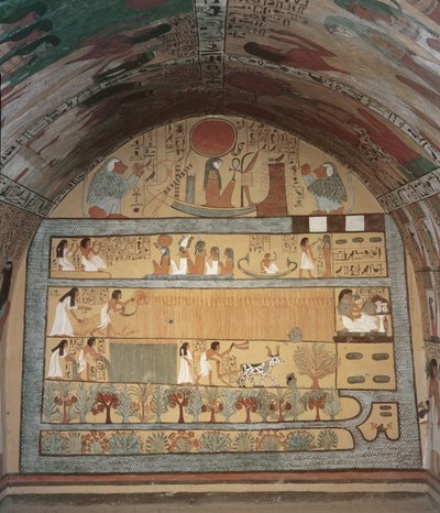 Scène de récolte sur le mur est, de la tombe de Sennedjem, Le Village des Travailleurs, Nouvel Empire (peinture murale) - Egyptian 19th Dynasty