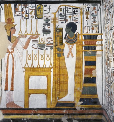 Néfertari faisant une offrande de lin à Ptah (détail) - Egyptian 19th Dynasty