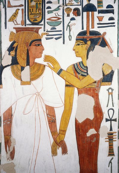 Néfertari rencontre la déesse Isis, fresque, façade nord du quatrième pilier, chambre funéraire, Tombe de Néfertari (QV66), Vallée des Reines, Thèbes (Liste du patrimoine mondial de l