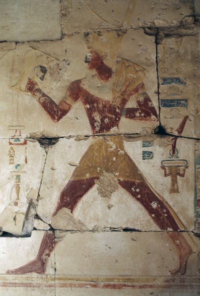 Relief peint représentant un pharaon, Temple de Ramsès II, Abydos, Égypte, Civilisation égyptienne, Nouvel Empire, XIXe dynastie (photo) - Egyptian 19th Dynasty