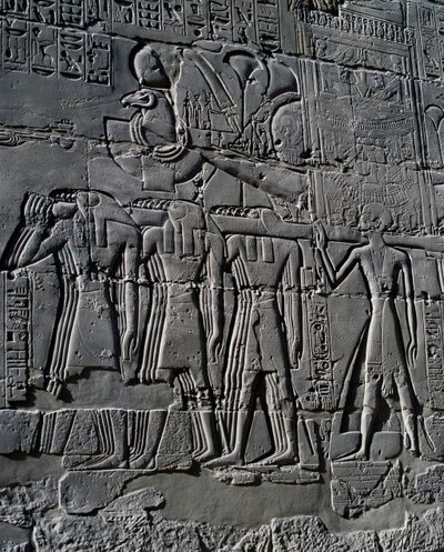 Ramsès II devant le bateau sacré, relief, murs intérieurs de la Grande Salle Hypostyle, complexe du temple de Karnak (Liste du patrimoine mondial de l