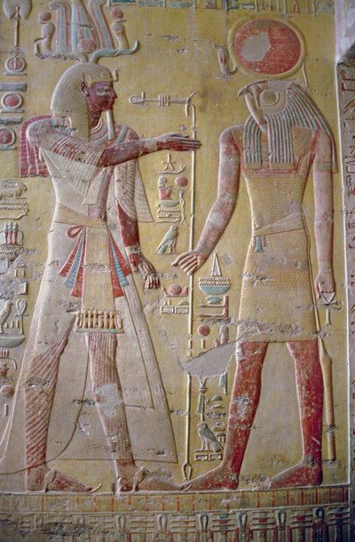 Relief représentant Mérenptah (1236-1223 av. J.-C.) accueilli par Rê-Horakhty, de la tombe de Mérenptah, Nouvel Empire, c.1297-1185 av. J.-C. - Egyptian 19th Dynasty