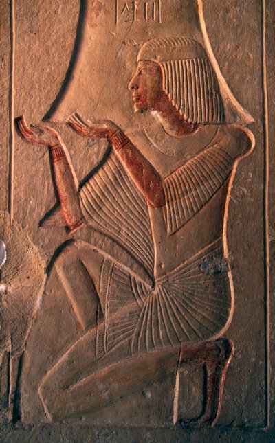 Relief représentant une figure adorante, tombe de Leteya, Saqqarah, Égypte, civilisation égyptienne, Nouvel Empire, Dynastie XIX - Egyptian 19th Dynasty