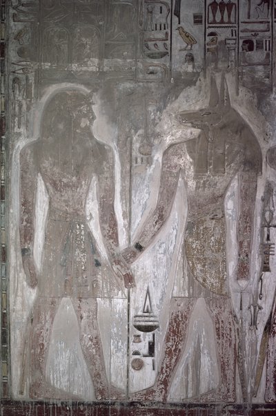 Seti I (1303-1290 avant J.-C.) et Anubis dans la tombe de Seti, Nouvel Empire - Egyptian 19th Dynasty