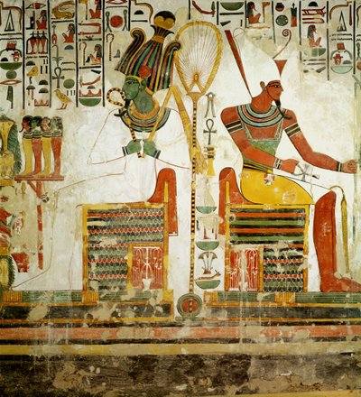Les dieux Osiris et Atoum, de la tombe de Néfertari, Nouvel Empire (peinture murale) - Egyptian 19th Dynasty