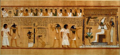 La pesée du cœur contre la plume de vérité de Maât, du Livre des Morts du scribe royal Hunefer, Nouvel Empire, c.1275 av. J.-C. - Egyptian 19th Dynasty