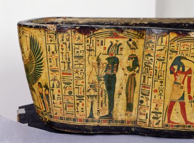 Détail de la base extérieure du cercueil de la momie de Nesyamun, peut-être trouvée à Deir El-Bahri, Nouvel Empire, c.1100 av. J.-C. (bois peint) - Egyptian 20th Dynasty