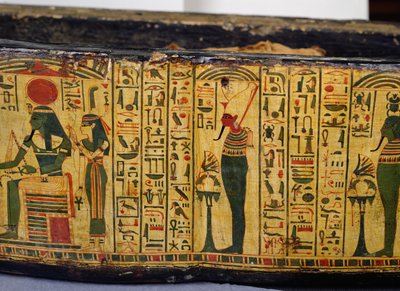 Détail de la base extérieure du cercueil de la momie de Nesyamun, probablement trouvé à Deir el-Bahari, Nouvel Empire, vers 1100 av. J.-C. (bois peint) - Egyptian 20th Dynasty