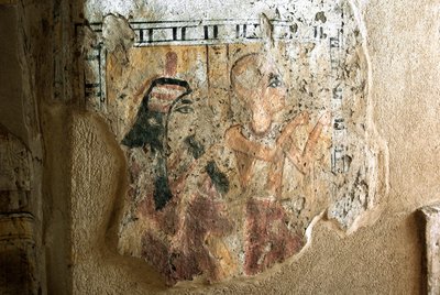 Antiquité égyptienne : représentation de Shuroy et de sa femme en adoration. Peinture de la tombe de Shuroy (TT13). 20e dynastie. 1190-1077 av. J.-C. Nécropole de Dra Abu el-Naga, rive ouest de Louxor, Égypte - Egyptian 20th Dynasty