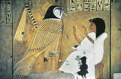 Peinture murale de scène du Livre des Morts, transformation en Faucon d