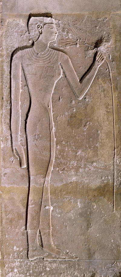 Pilier représentant une femme sentant une fleur de lotus, Ancien Royaume, 2423-2263 av. J.-C. - Egyptian 5th Dynasty