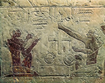 Bas-relief représentant un marchand et un client : l