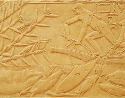 Scène de pêche, du mastaba de Kagemni, Ancien Empire (calcaire) - Egyptian 6th Dynasty