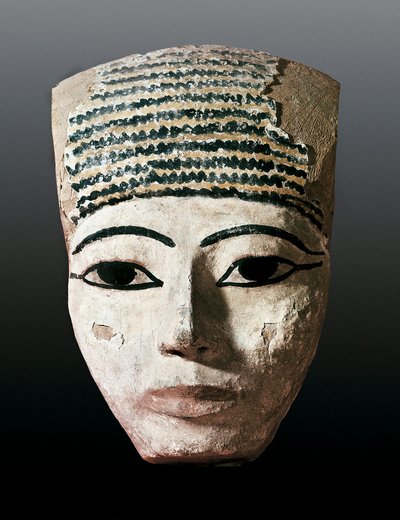 Égypte ancienne : Portrait pour un sarcophage égyptien. XVIIe-XIIe siècle av. J.-C. Sculpture en bois polychrome. Monistrol de Montserrat, Musée de Montserrat - Egyptian Egyptian