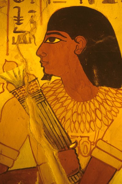 Égypte ancienne, tombeau de Sennoufer, peinture murale, fresque, Sennoufer recevant des boutons de lotus, maire de Thèbes, surveillant sous Amenophis II - Egyptian Egyptian