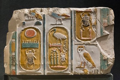Mur sculpté représentant trois cartouches du roi Thoutmôsis I et III - Egyptian Egyptian