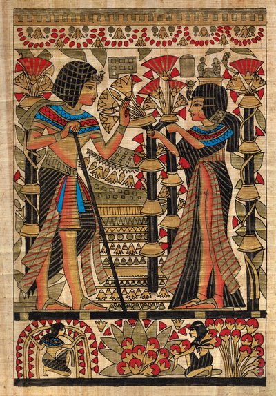 Art égyptien, papyrus égyptien : Pharaon et sa femme - Egyptian Egyptian