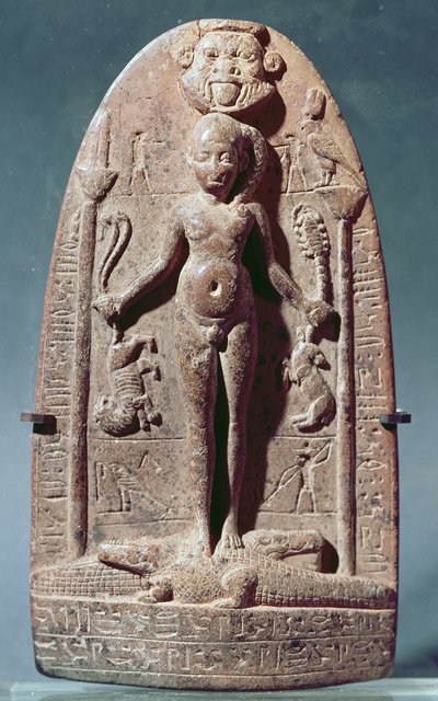 Cippe représentant Horus enfant debout sur des crocodiles (granite rose) - Egyptian Ptolemaic Period