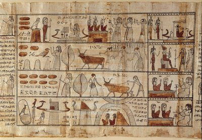 Antiquités égyptiennes : les Champs Élysées. Peinture sur papyrus du Livre des Morts. Période ptolémaïque. Musée égyptien de Turin - Egyptian Ptolemaic Period