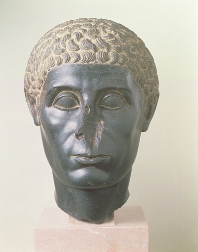 La tête noire de Brooklyn, possiblement de Mitrahineh, Période Ptolémaïque Tardive (vers 50 av. J.-C.) (diorite) - Egyptian Ptolemaic Period