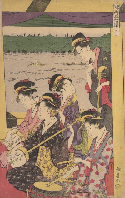 Un groupe de geishas dans un Suzumi-bune, c