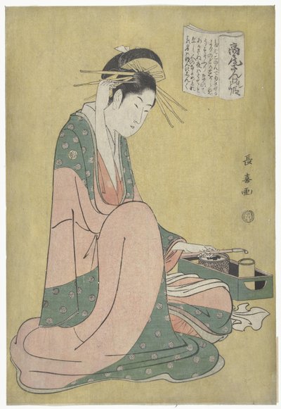 Courtisane avec des accessoires pour fumer - Eishōsai Chōki