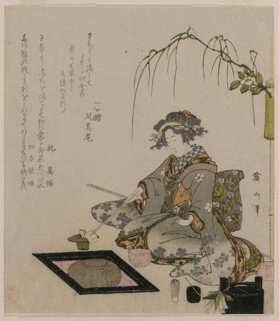 Femme exécutant la cérémonie du thé - Kikugawa Eizan