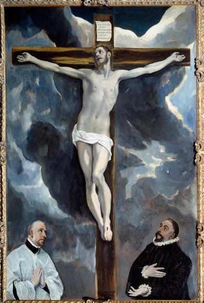 Christ en croix adoré par les deux donateurs - El Greco