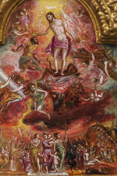 Autel portatif : panneau central représentant une allégorie du Chevalier Chrétien, détail - El Greco