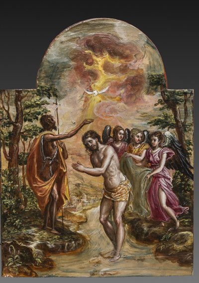 Autel portatif : panneau de porte droite représentant le Baptême du Christ (détail) - El Greco