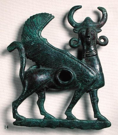 Mors de cheval en forme de taureau ailé à tête humaine, de Luristan, Iran - Elamite