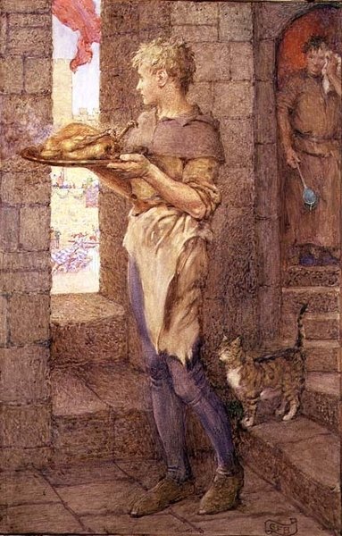 "Ainsi Gareth pour la gloire a subi le joug noir de la vassalité de cuisine" - Eleanor Fortescue Brickdale
